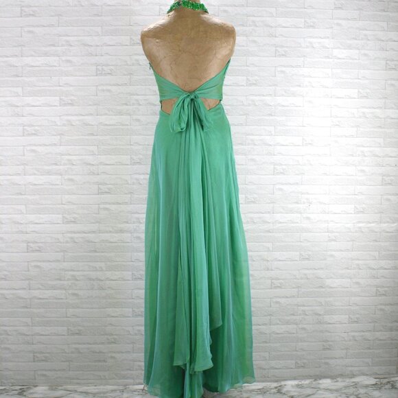 ANAISS Gown Prom Formal Dress Irridescent Stone Choker Cut Out Halter Green 8 - Picture 6 of 15